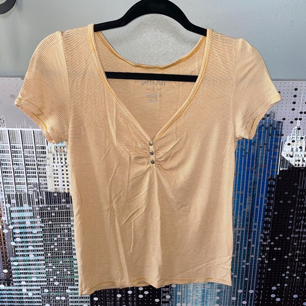 3 for $15//AEO Yellow Striped Soft & Sexy T-Shirt